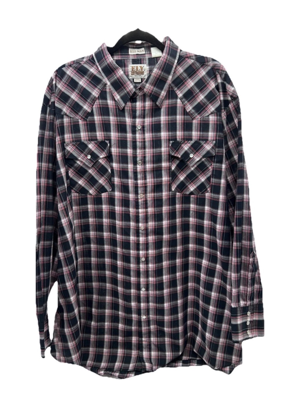 Ely Cattleman Navy and Pink Plaid Western Shirt